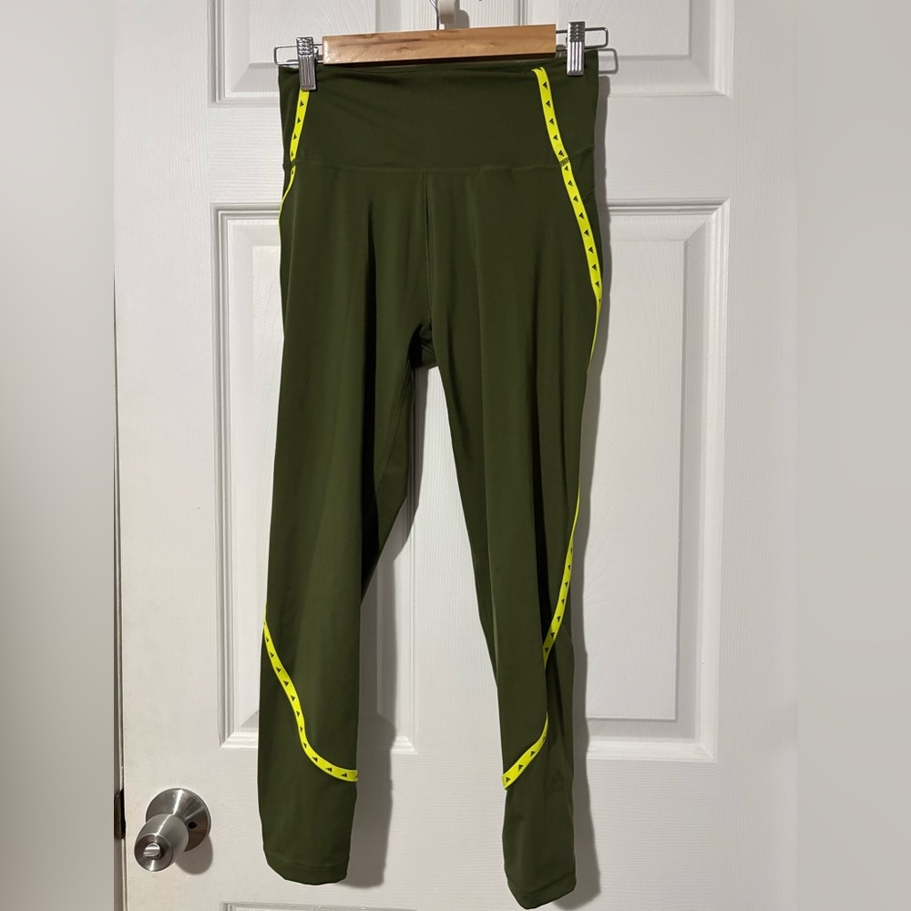 adidas Olive Green Leggings with Yellow Accents